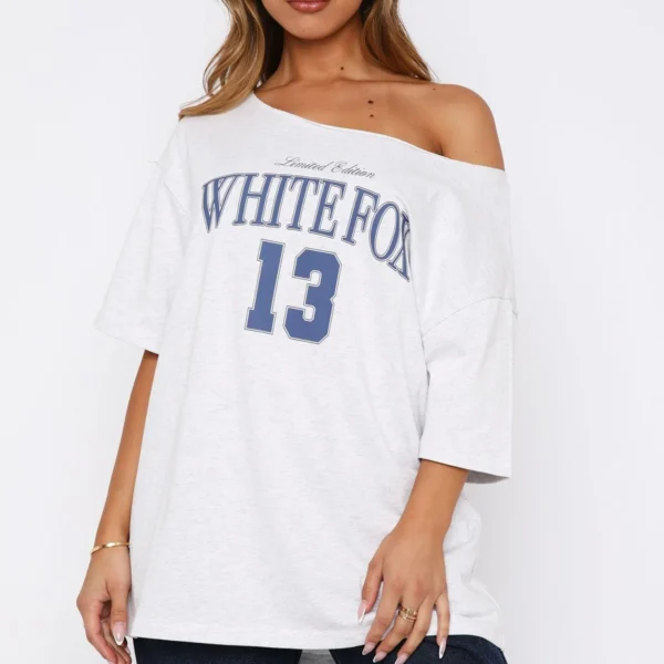Everything In Time Off Shoulder Oversized Tee Grey Marle